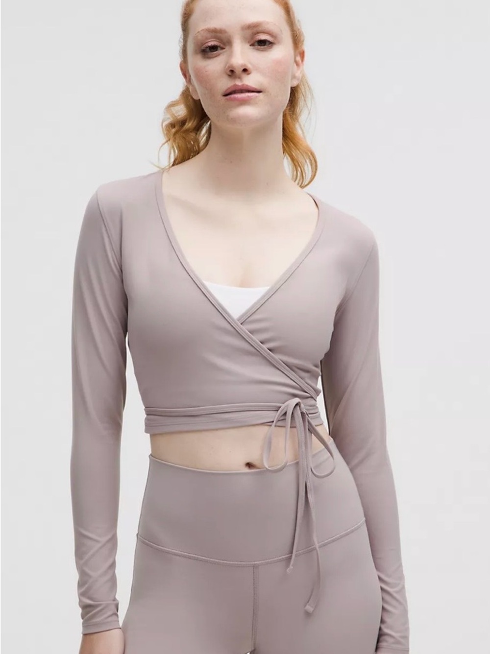 New lululemon Nulu Long-Sleeve Cropped Wrap Top in Mauve Gray